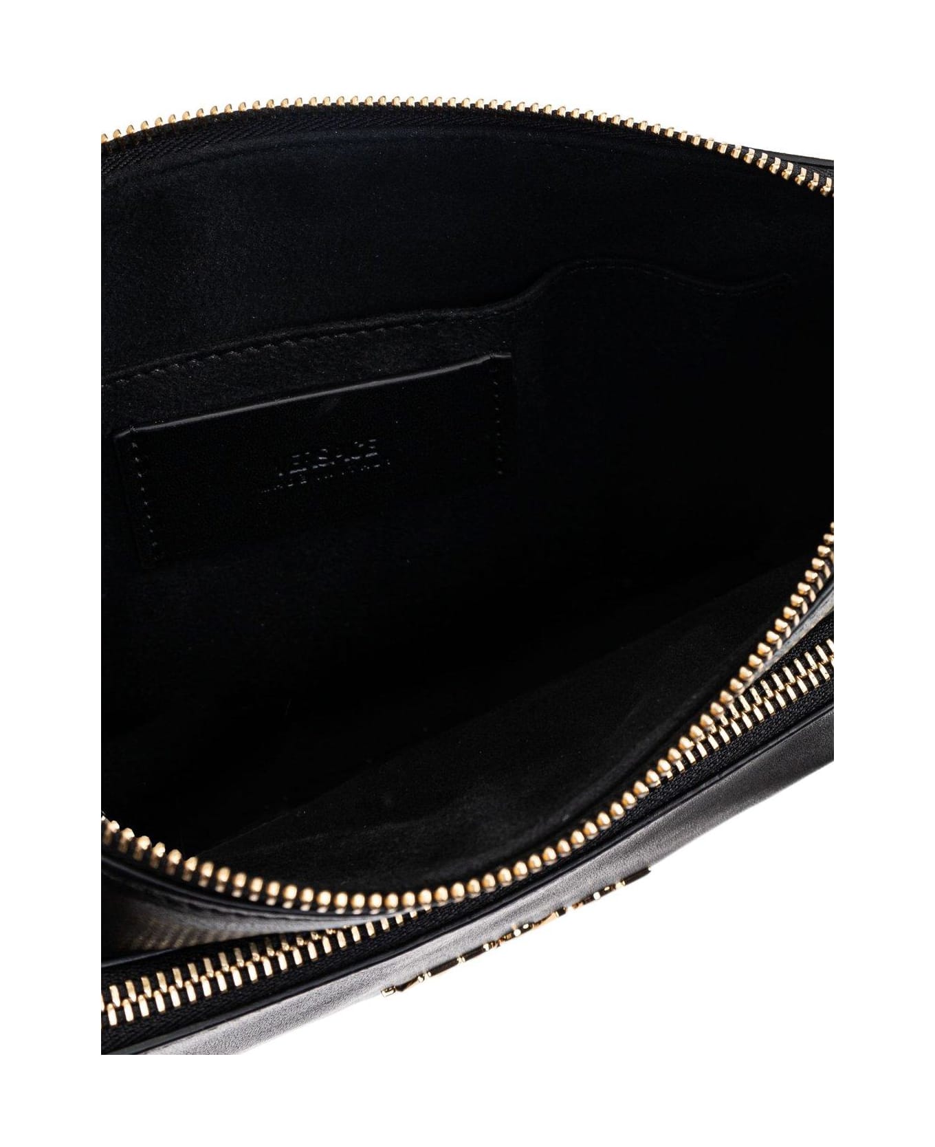 Versace Logo-lettering Zipped Shoulder Bag - BLACK
