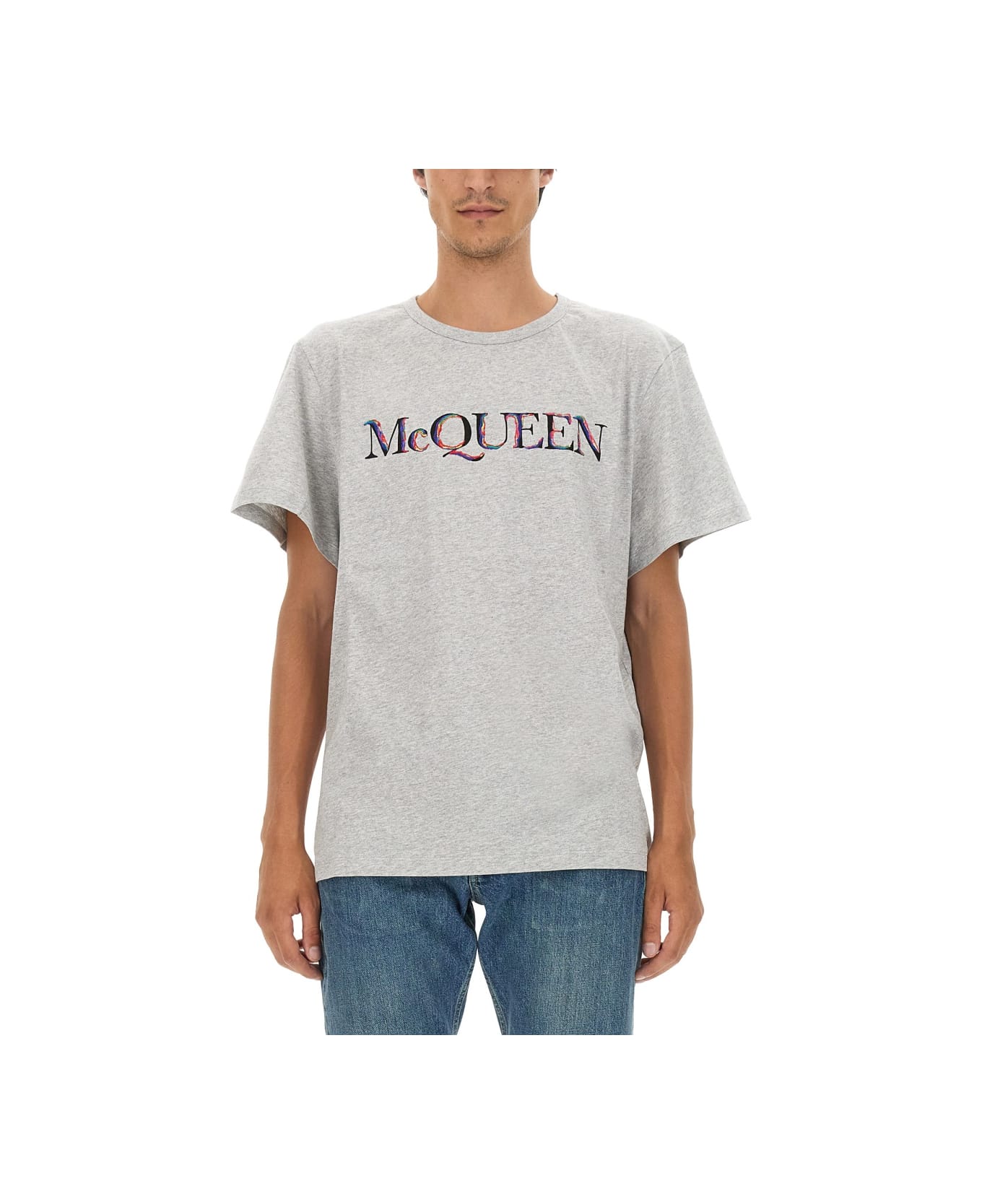 Alexander McQueen T-shirt With Logo - Light Pale Grey Mix