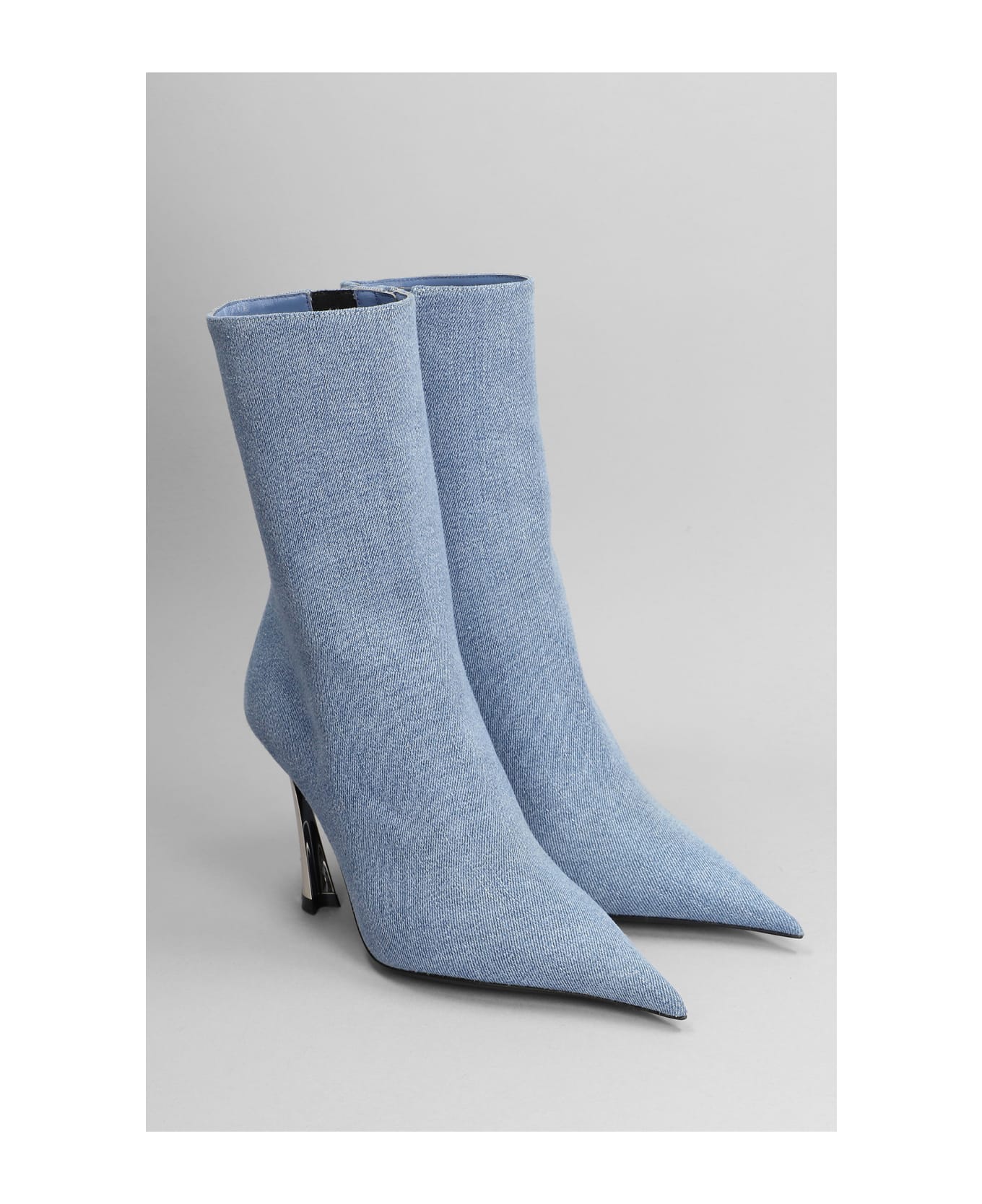 Mugler High Heels Ankle Boots In Blue Cotton - blue
