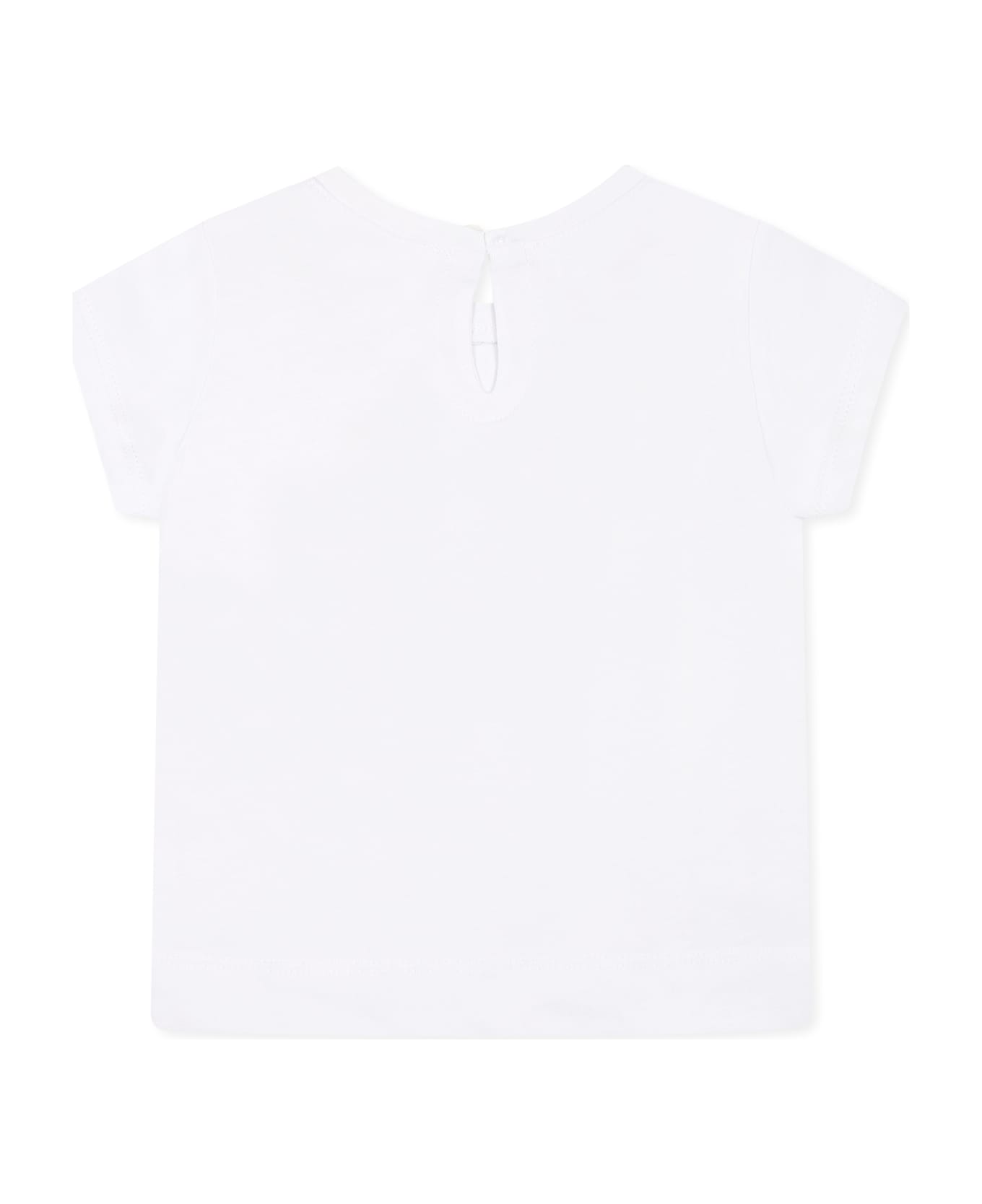 Monnalisa White T-shirt For Baby Girl With Bow - White