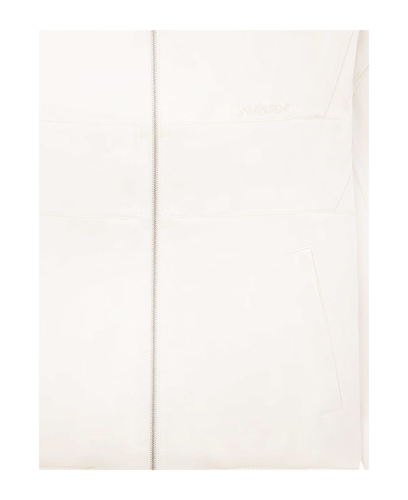 Saint Laurent Satin Jacket With Saint Laurent Embroidery - Cream