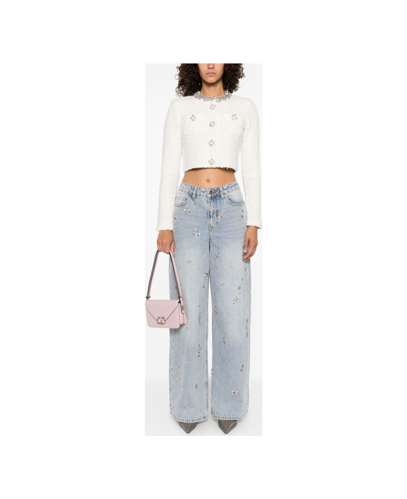 self-portrait Crystal Embellished Cardigan - Beige