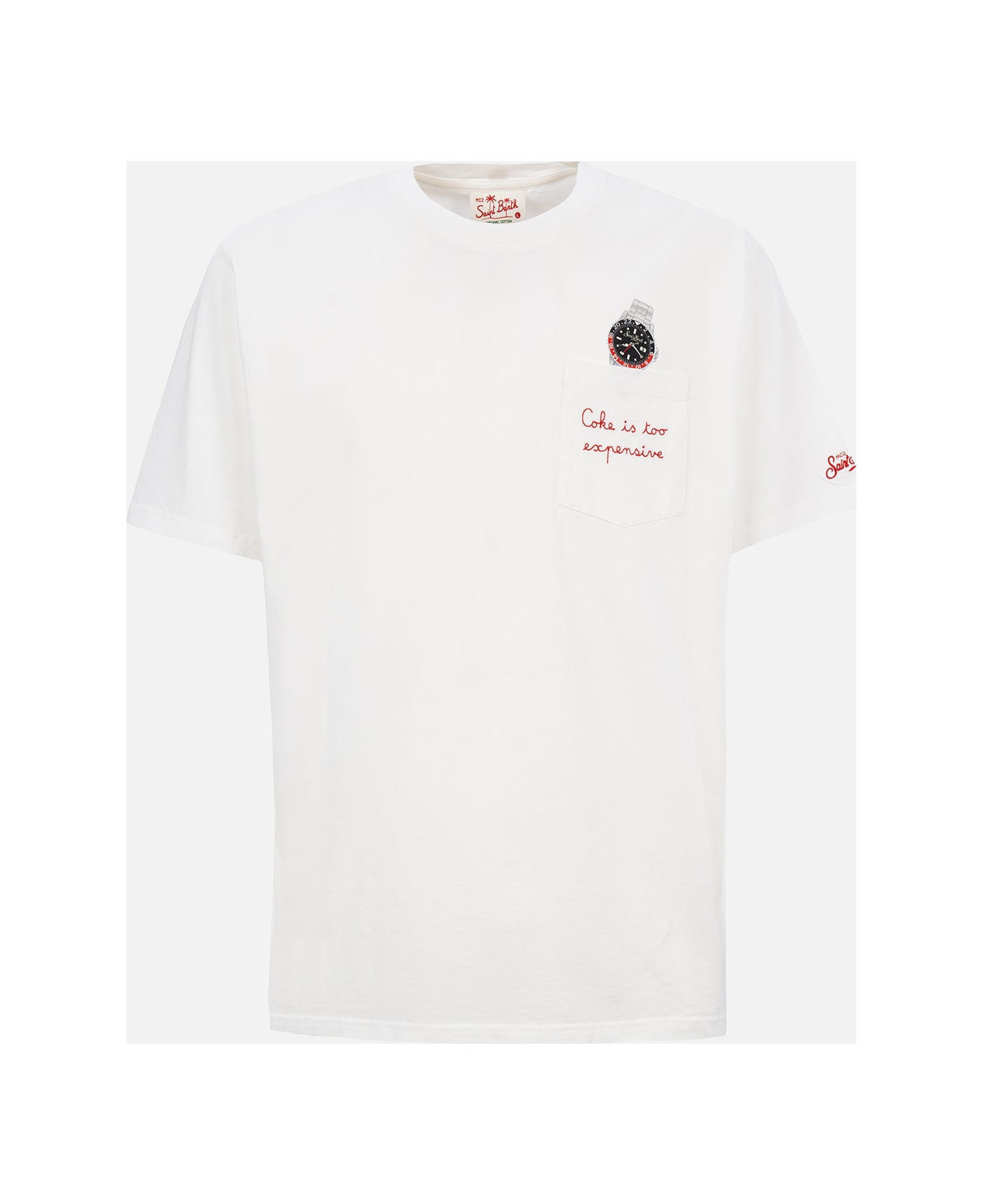 Tシャツ・カットソー MC2 SAINT BARTH Austin cotton T-shirt Bianco Cotton t-shirt Austin with embroidery and watch print – MC2