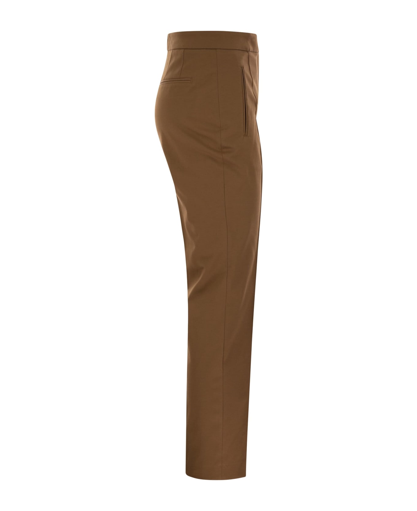 PT Torino Frida - Cotton And Silk Trousers With Pleat - Brown ボトムス
