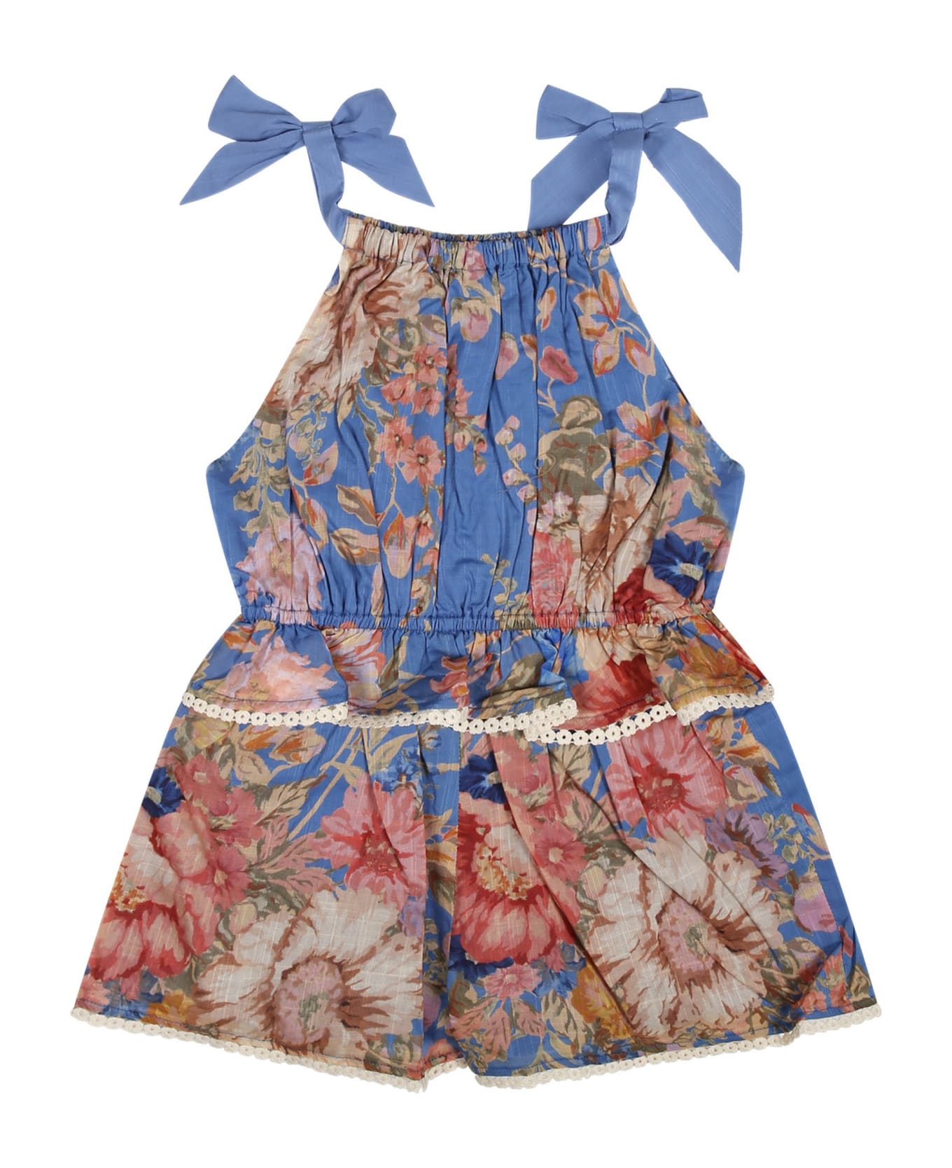 Zimmermann Blue Dungarees For Girl With Floral Print - Light Blue
