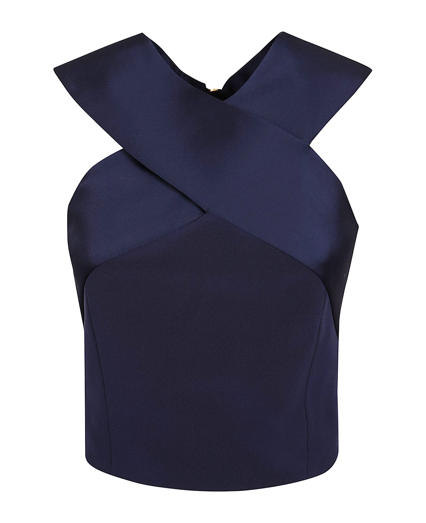 Balmain Satin Cross Neck Crepe Top - Bo Bleu Nuit