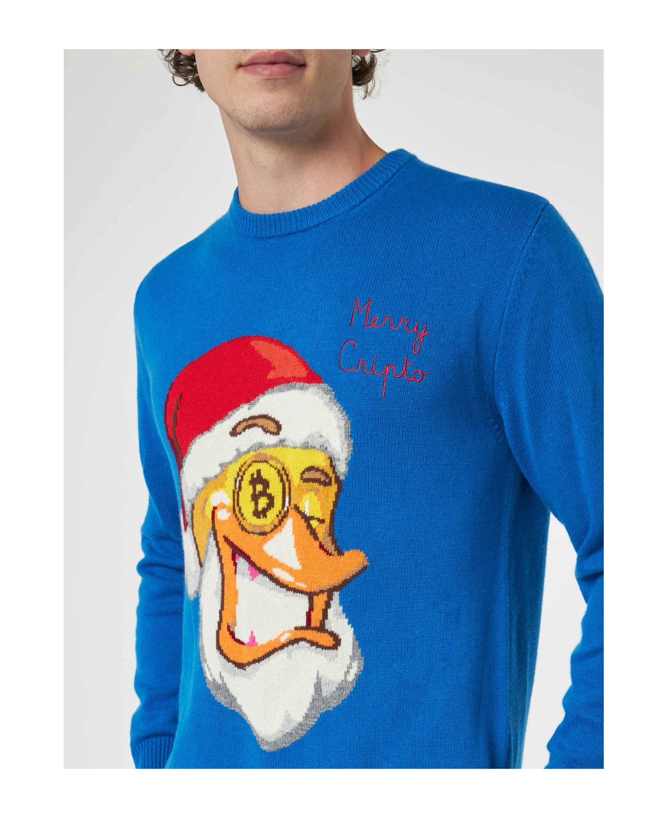 MC2 Saint Barth Man Crewneck Sweater With Crypto Ducky Jacquard | Crypto Puppets Special Edition - SKY