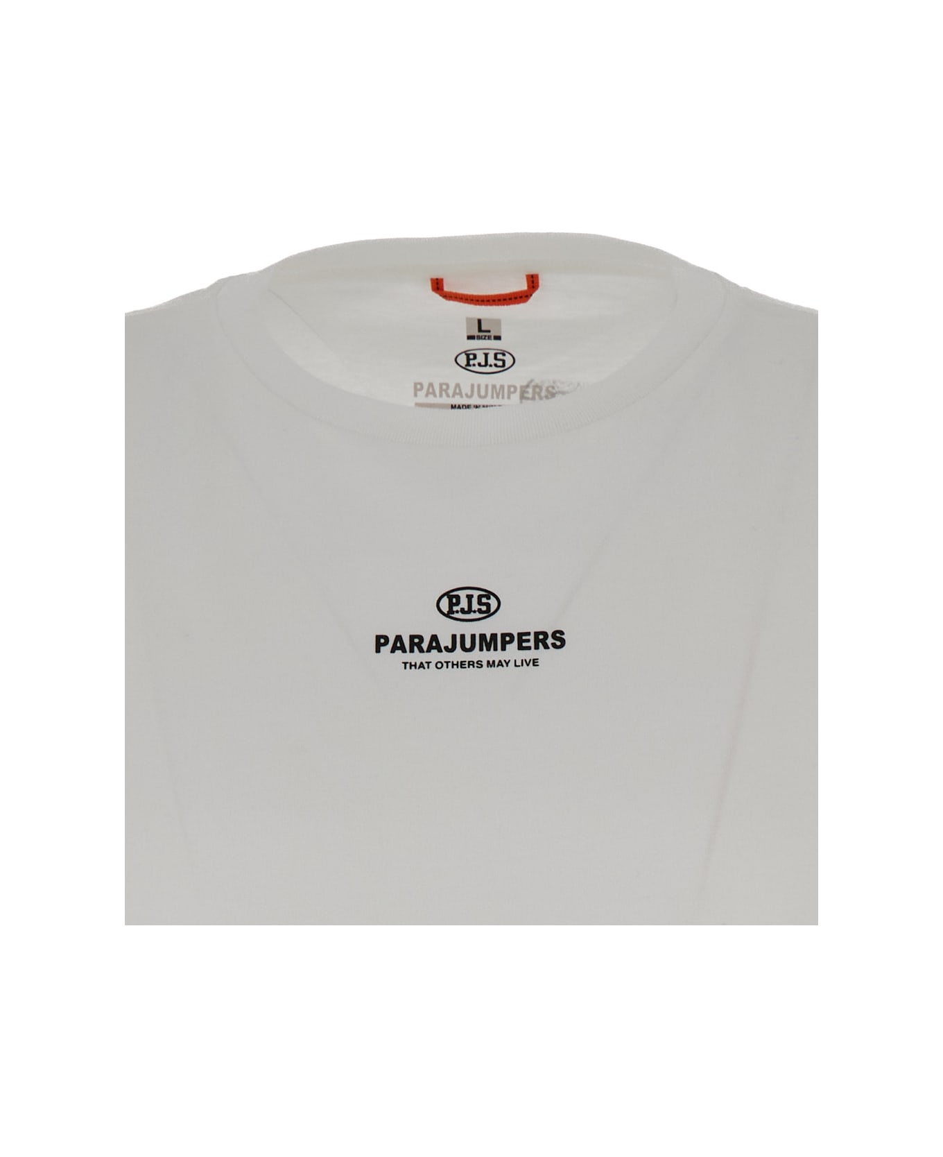 Parajumpers White Crewneck T-shirt With Contrasting Logo Print In Cotton Man - White