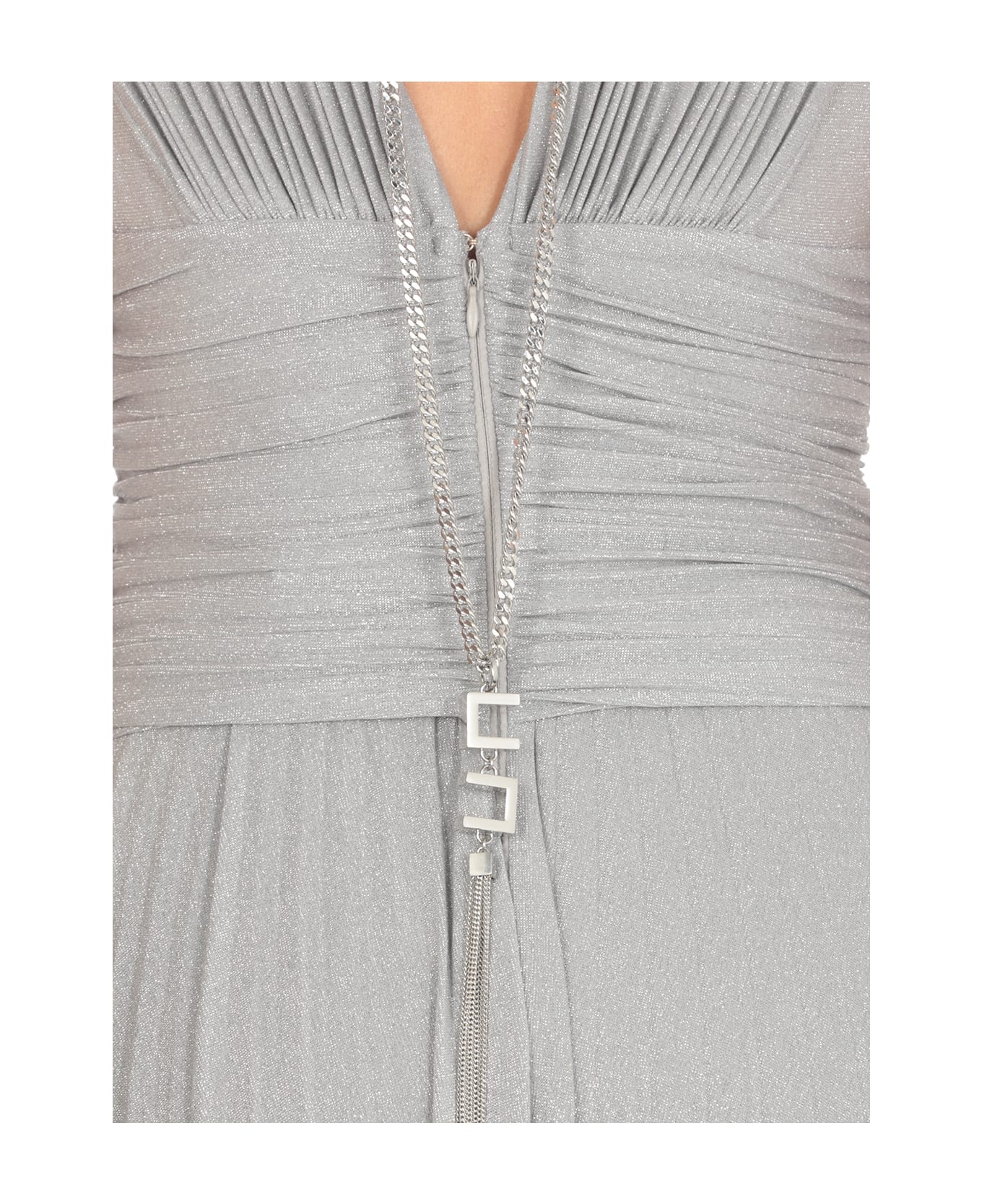 Elisabetta Franchi Sleeveless Pleated Long Dress - Silver ワンピース＆ドレス