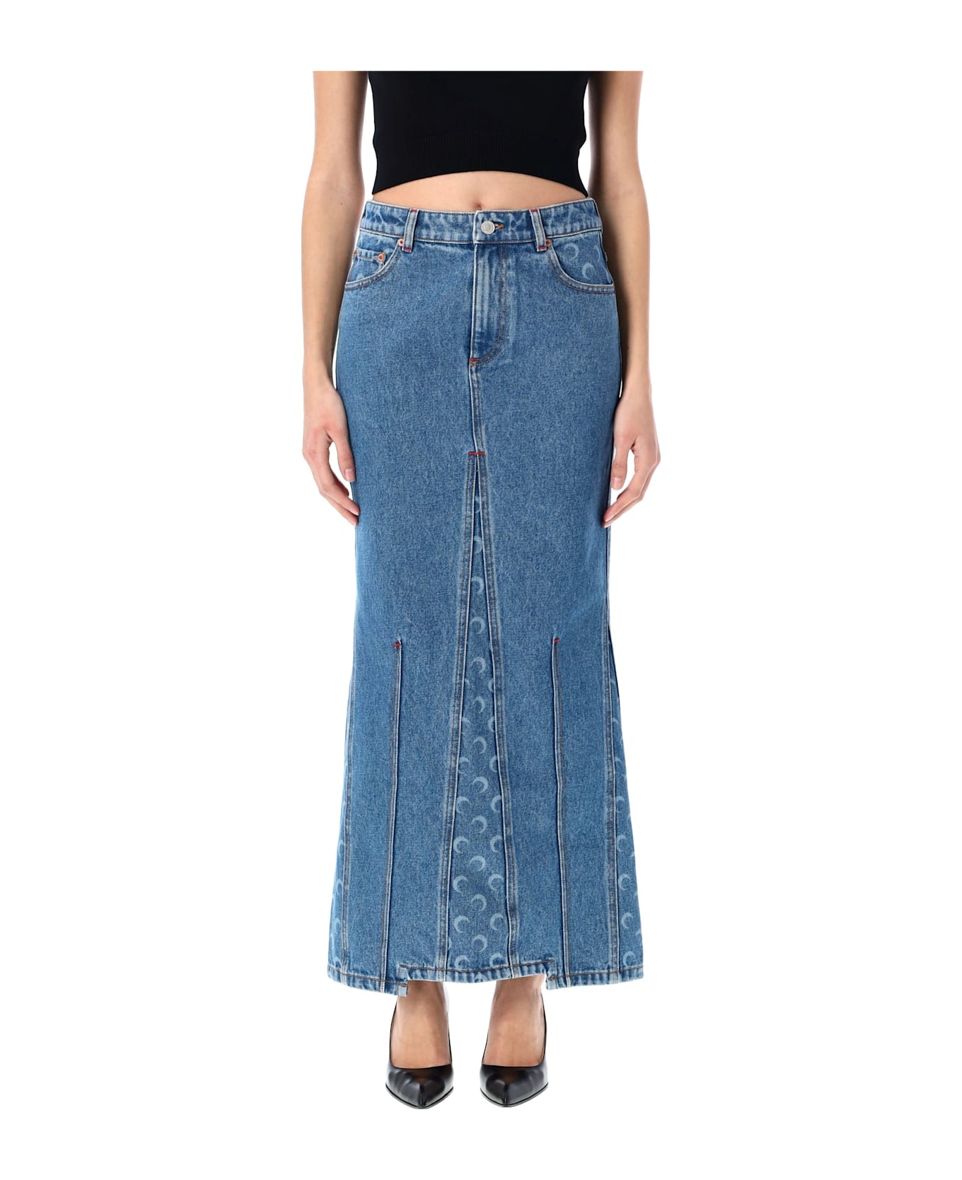 Marine Serre Moon Laser Denim Long Skirt - DENIM