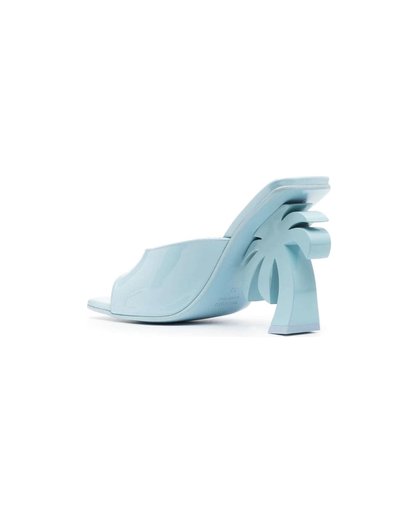 Palm Angels 'palm Tree' Blue Mules With Palm Tree-shaped Heel In Leather Woman - Light blue