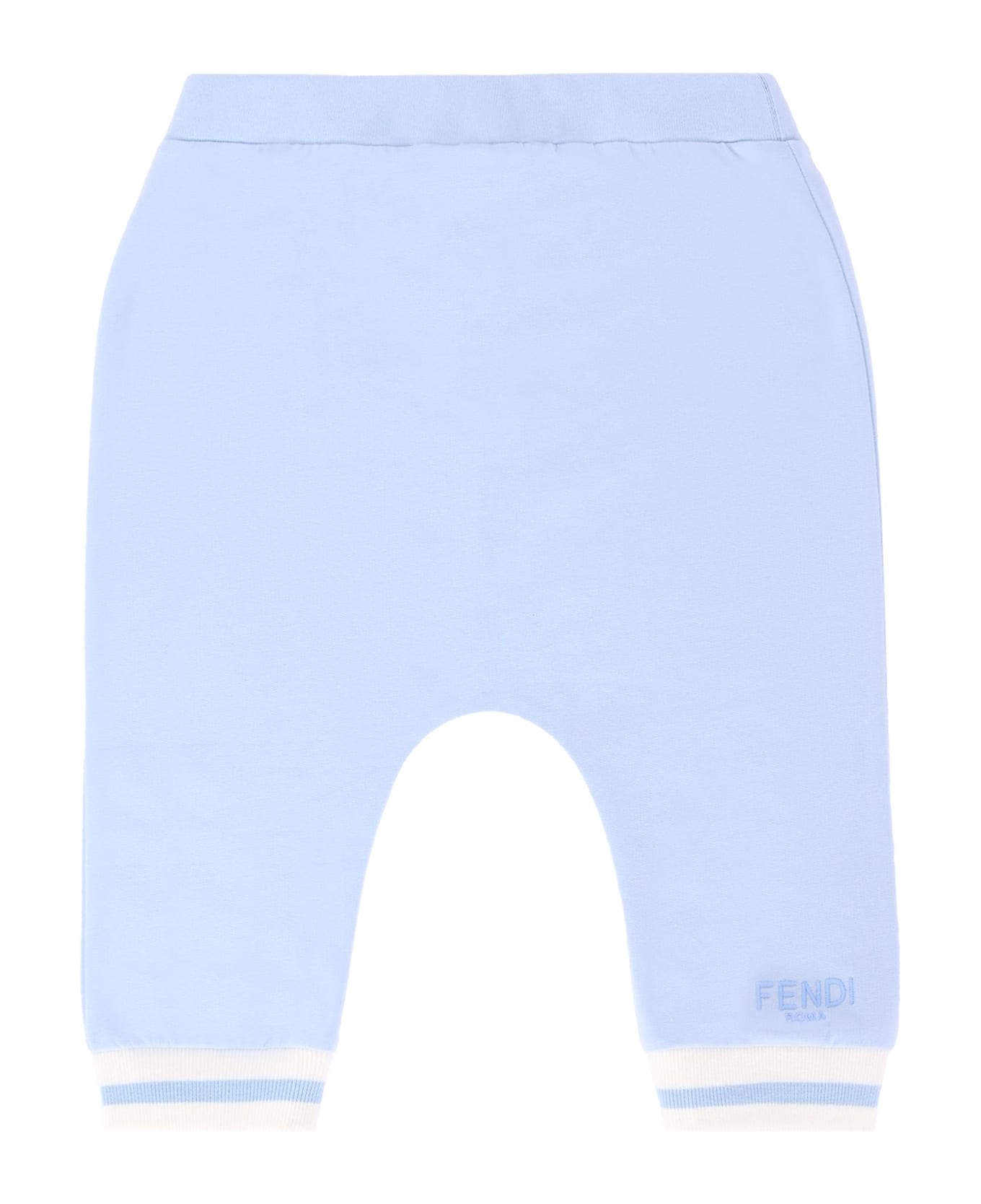 Fendi Light Blue Trousers For Baby Boy With Logo - Light Blue