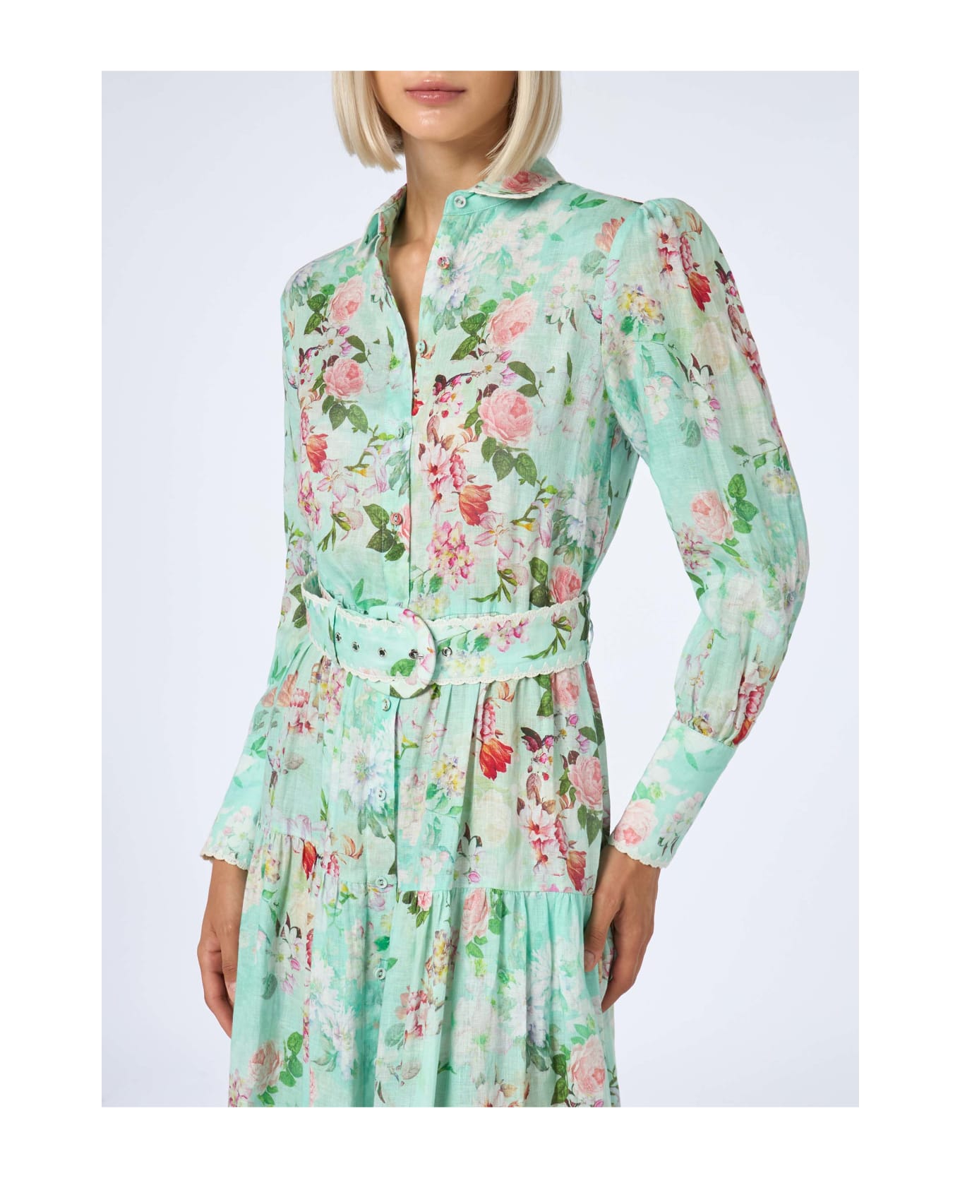 MC2 Saint Barth Woman Linen Dress Marbella With Flower Print - GREEN