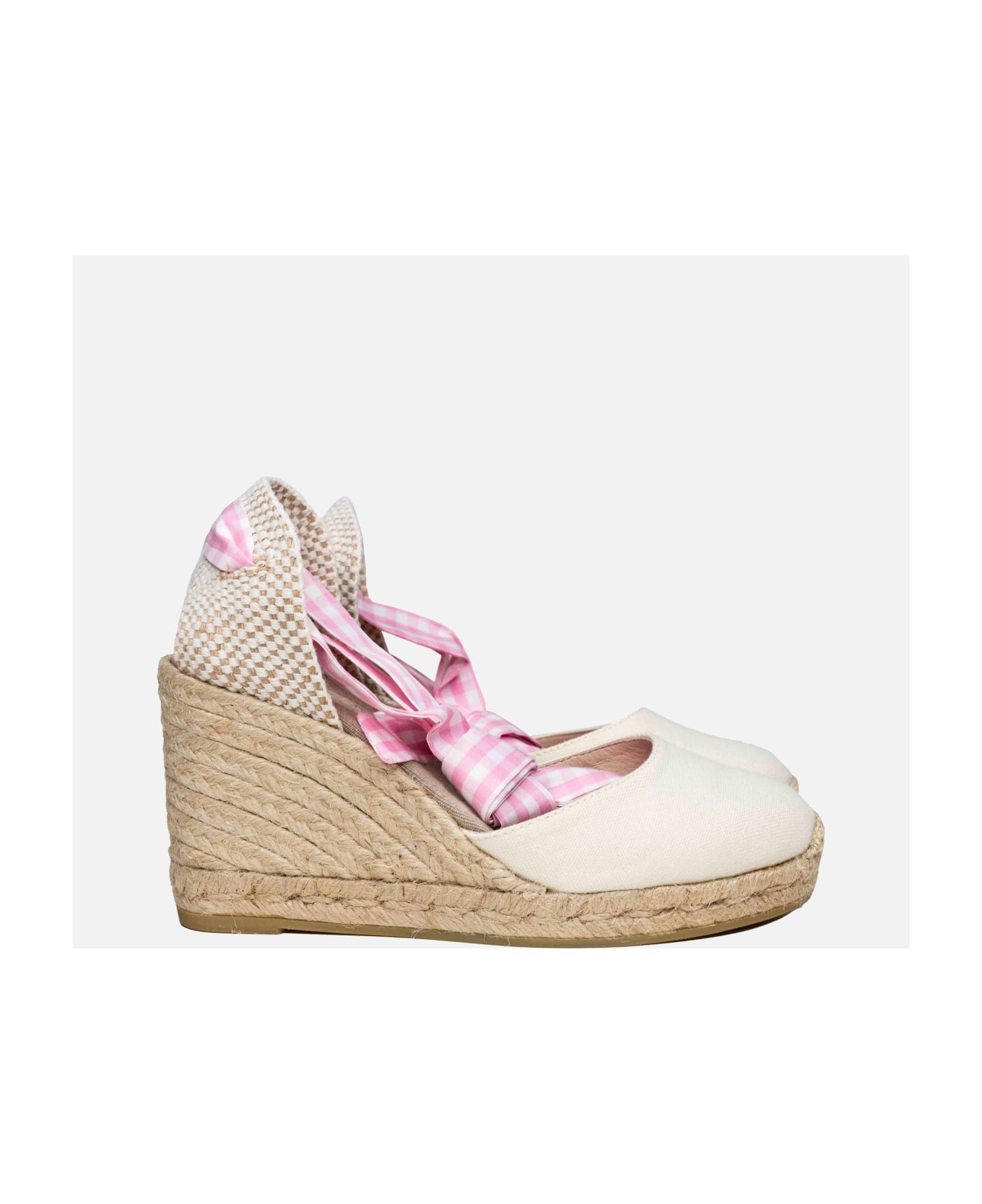 MC2 Saint Barth Natural Print Canvas Espadrillas With Hight Wedge And Ankle Lace - BROWN