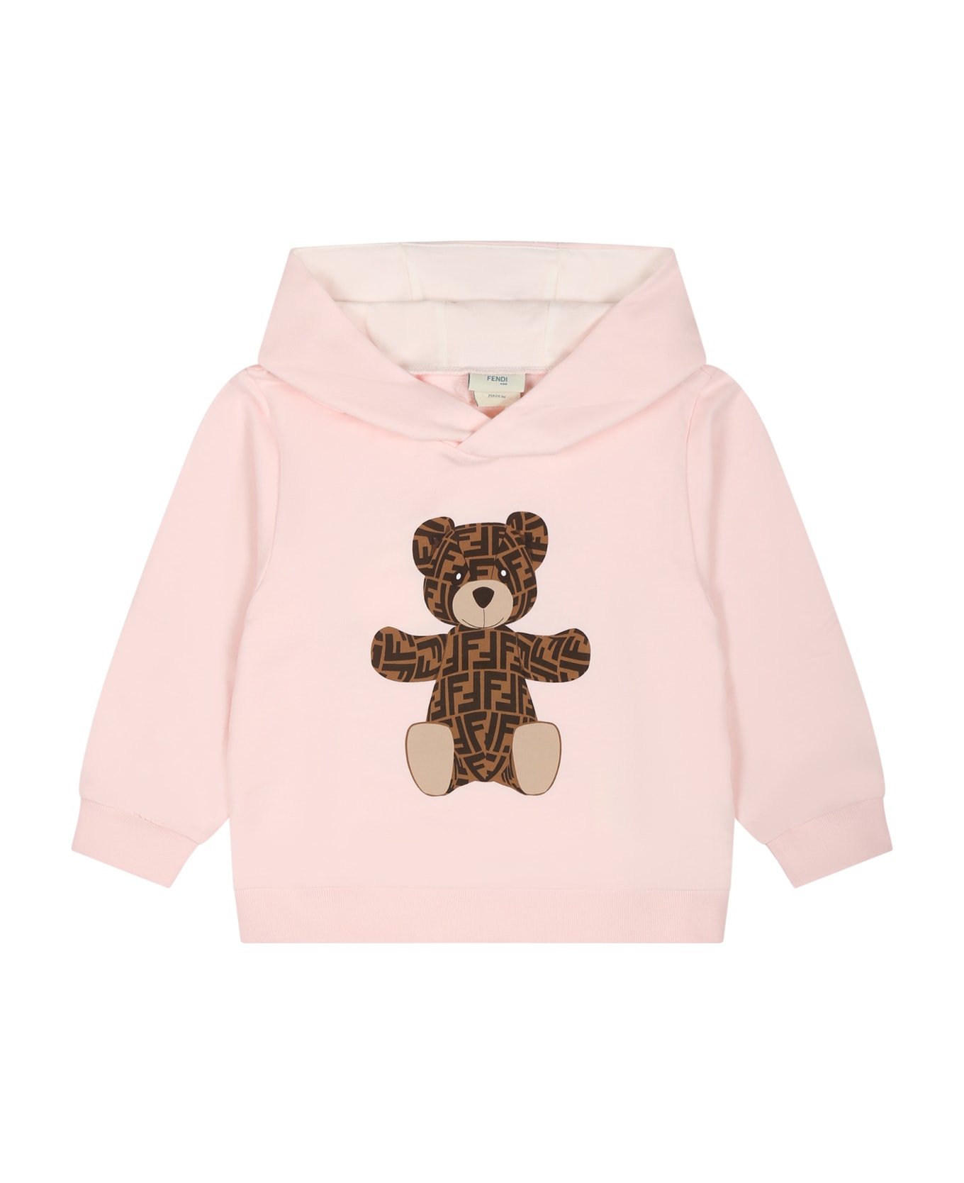 Fendi Pink Sweatshirt For Baby Girl With Bear - Pink