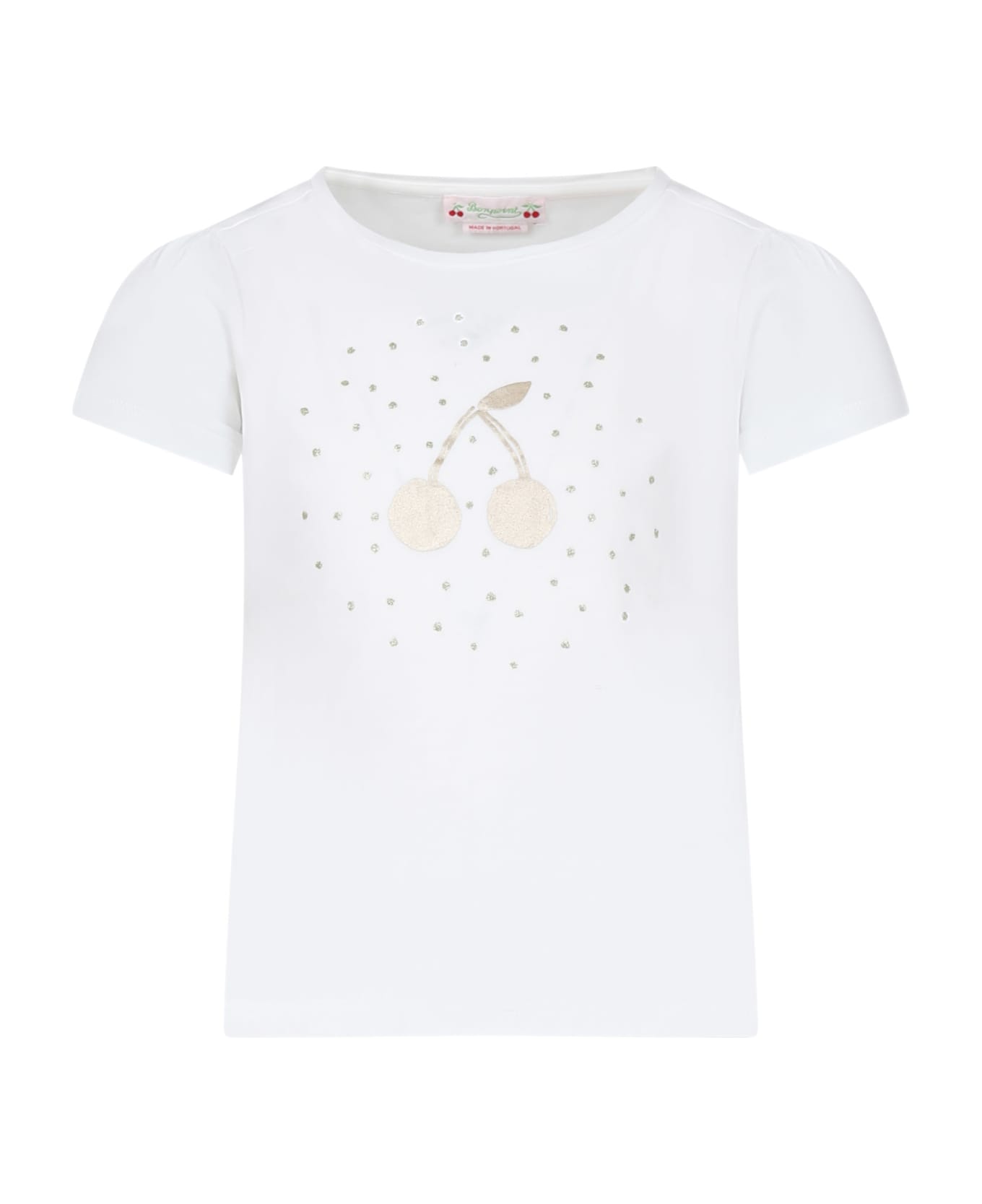 Bonpoint White T-shirt For Girl With Iconic Cherry - White