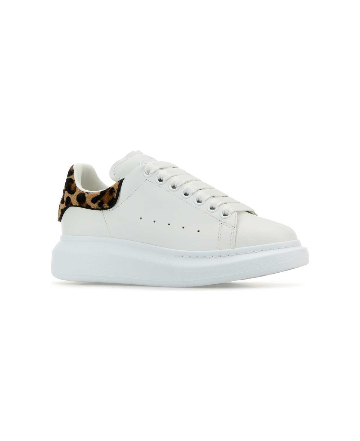 Alexander McQueen Leather Sneakers With Printed Calf Hair Heel - WHITELEOPARD