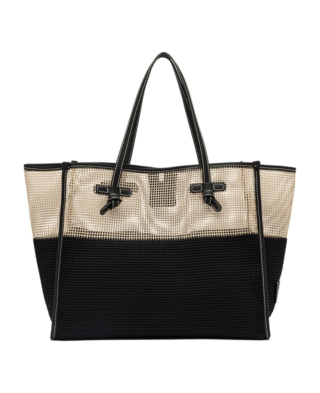 Gianni Chiarini Marcella Shopping Bag In Two-color Mesh Effect Fabric - NERO トートバッグ