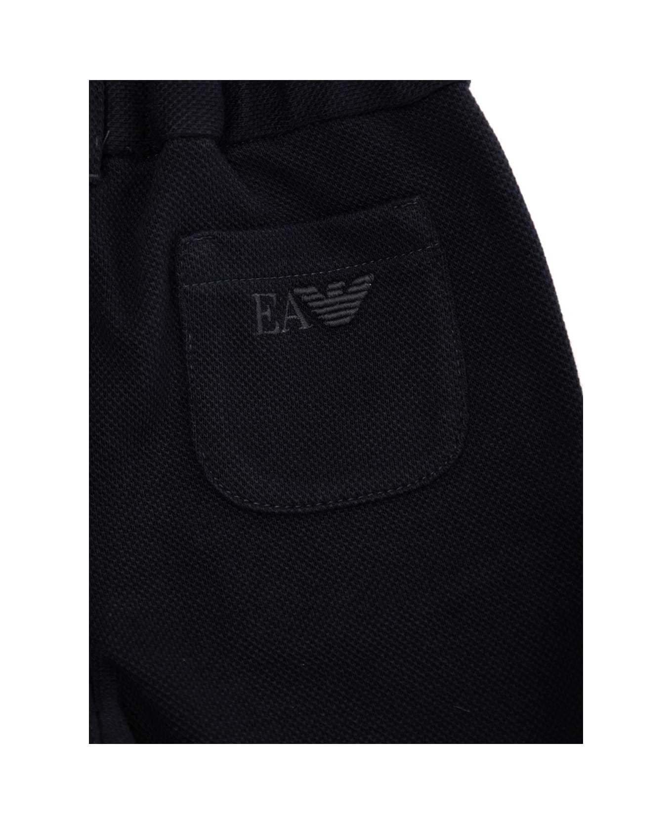 Emporio Armani Black Bermuda With Belt Loops And Embroidered Logo On The Back In Cotton Baby - Blu