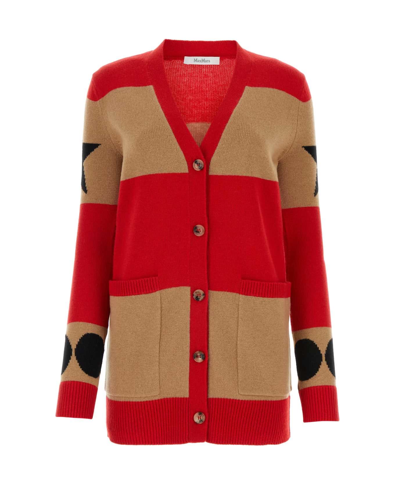 Max Mara Embroidered Wool Blend Valido Cardigan - ROSSO