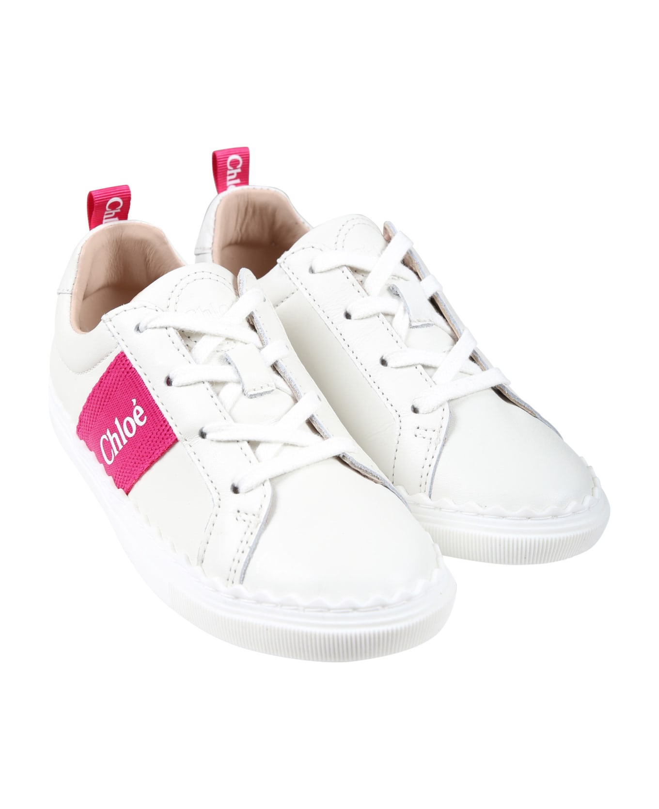 Chloé White Sneakers For Girls With Logo - White