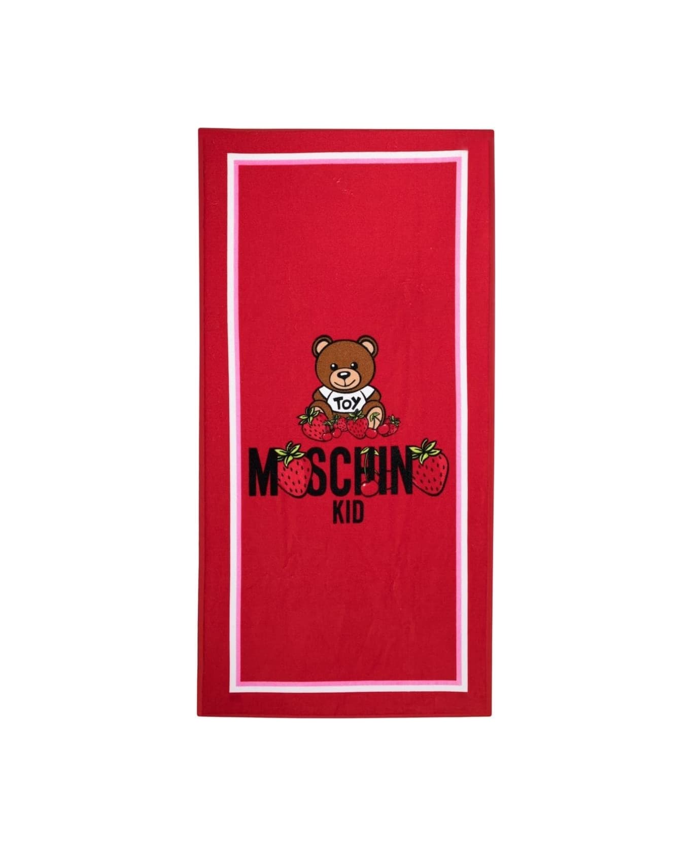 Moschino Girl Cotton Red Beach Towel With Toy Bear Print - Red