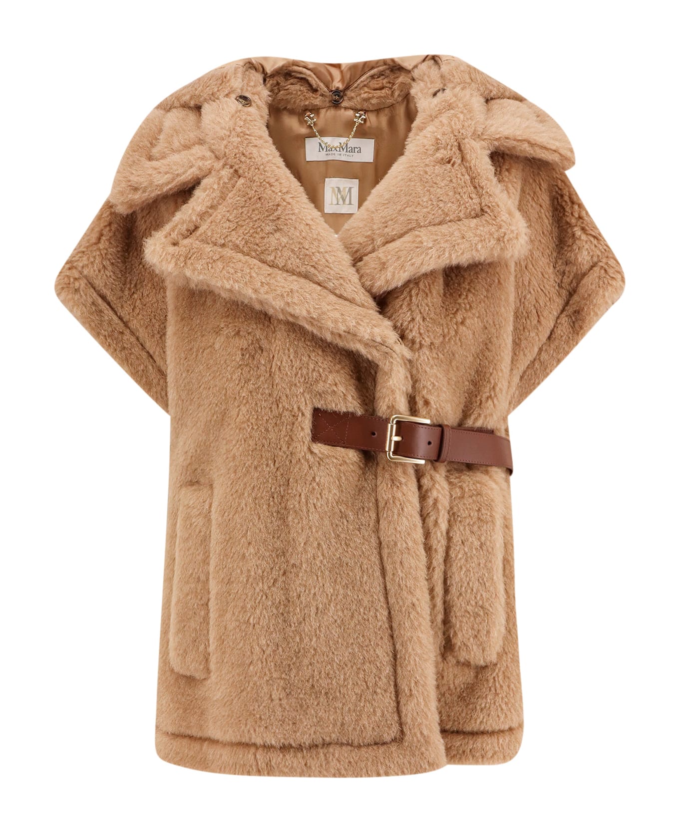 Max Mara Lanos 04 Alpava And Cashmere Cape With Belt - Beige