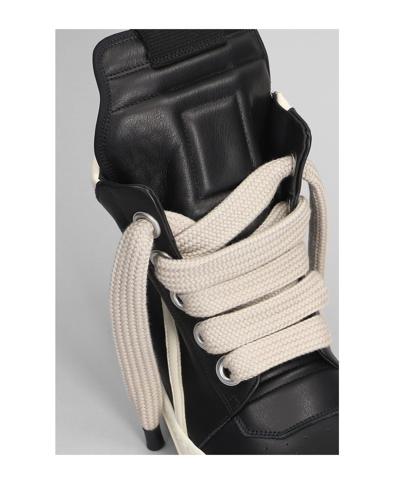 Rick Owens Jumbolaced Geobasket Sneakers In Black Leather - Black Milk