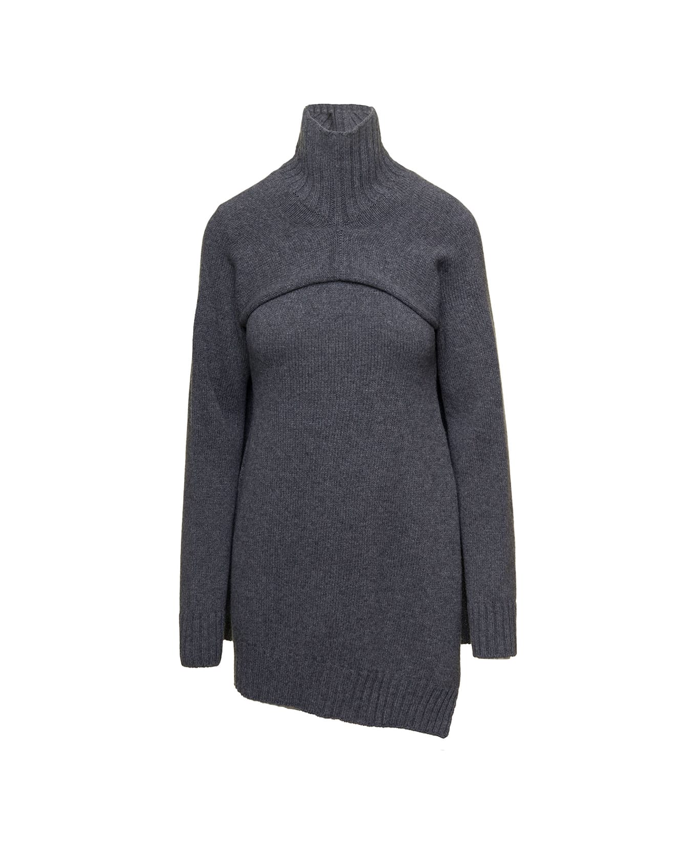 Jil Sander Grey Two-piece Sweater With High-neck In Wool Woman - Grey ニットウェア