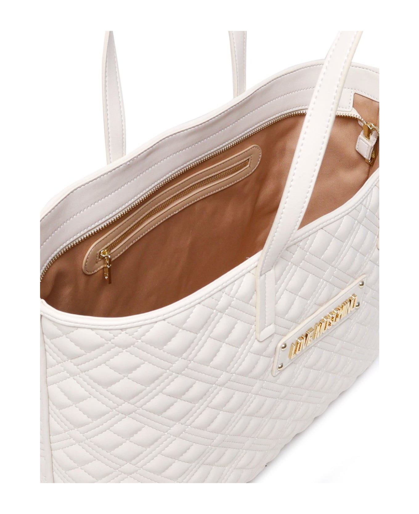 Love Moschino Logo Lettering Quilted Top Handle Bag - Ivory