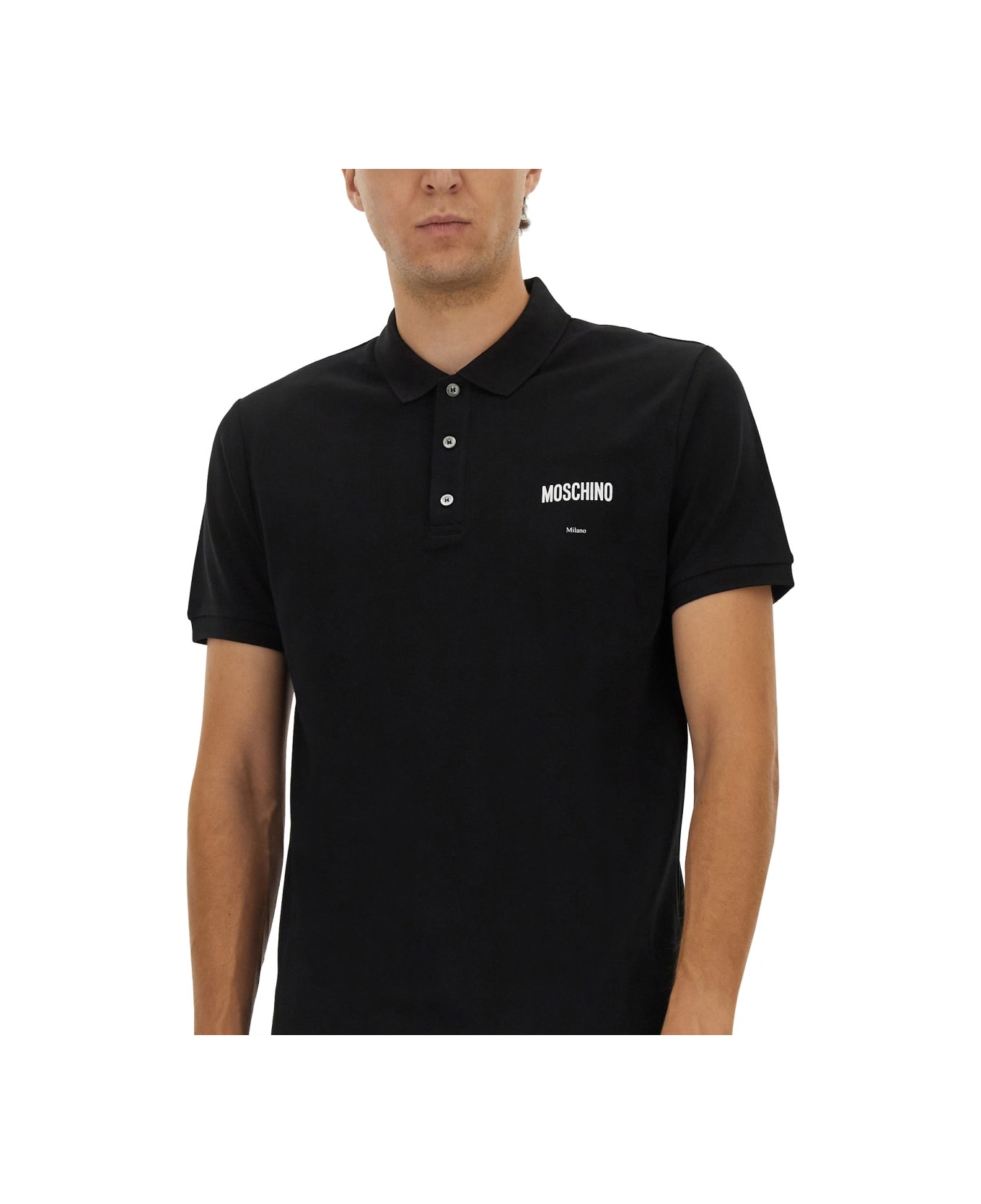 Moschino Cotton Pique Polo - BLACK