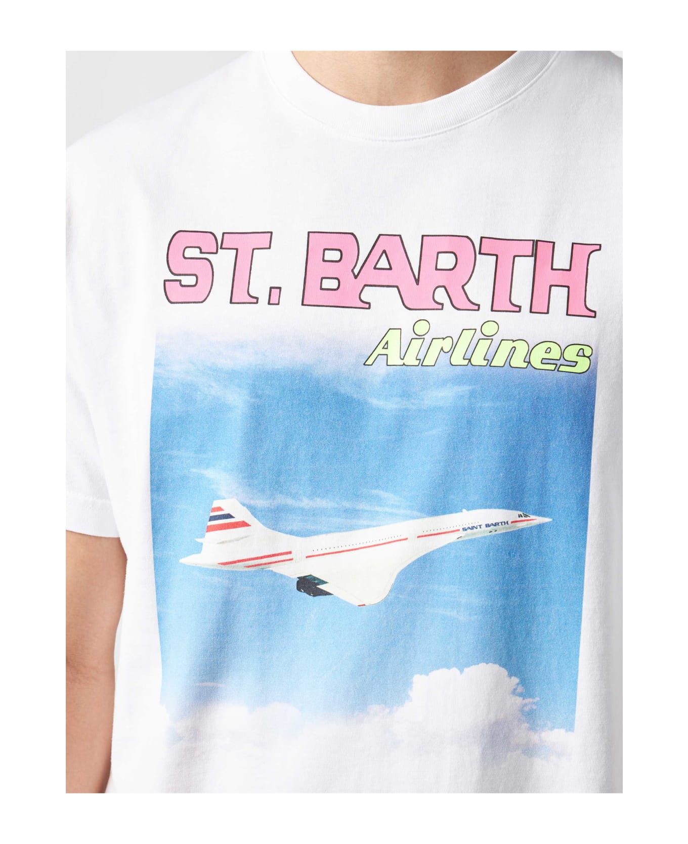MC2 Saint Barth Man Cotton T-shirt With St.barth Airlines Print - WHITE