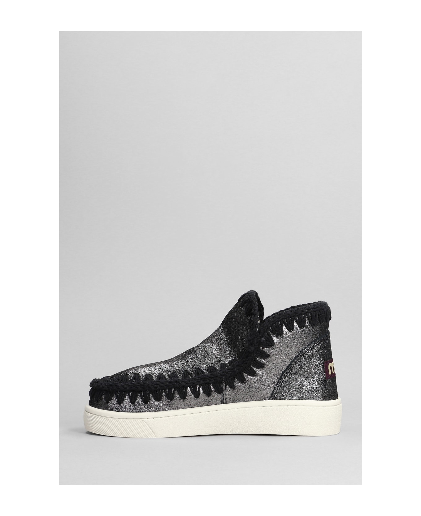 Mou Eskimo Sneaker Low Heels Ankle Boots In Black Glitter - black