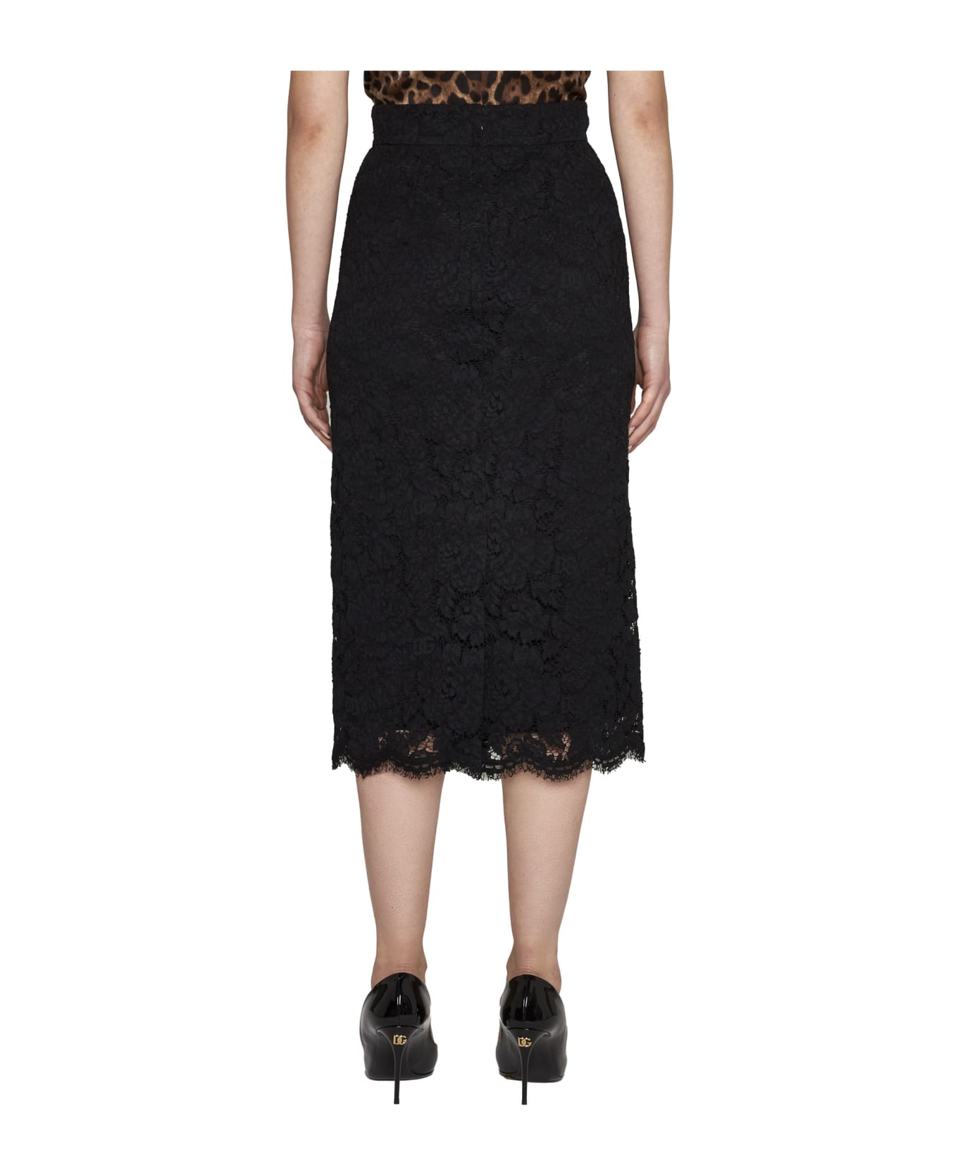 Dolce & Gabbana Midi Lace Pencil Skirt - Black