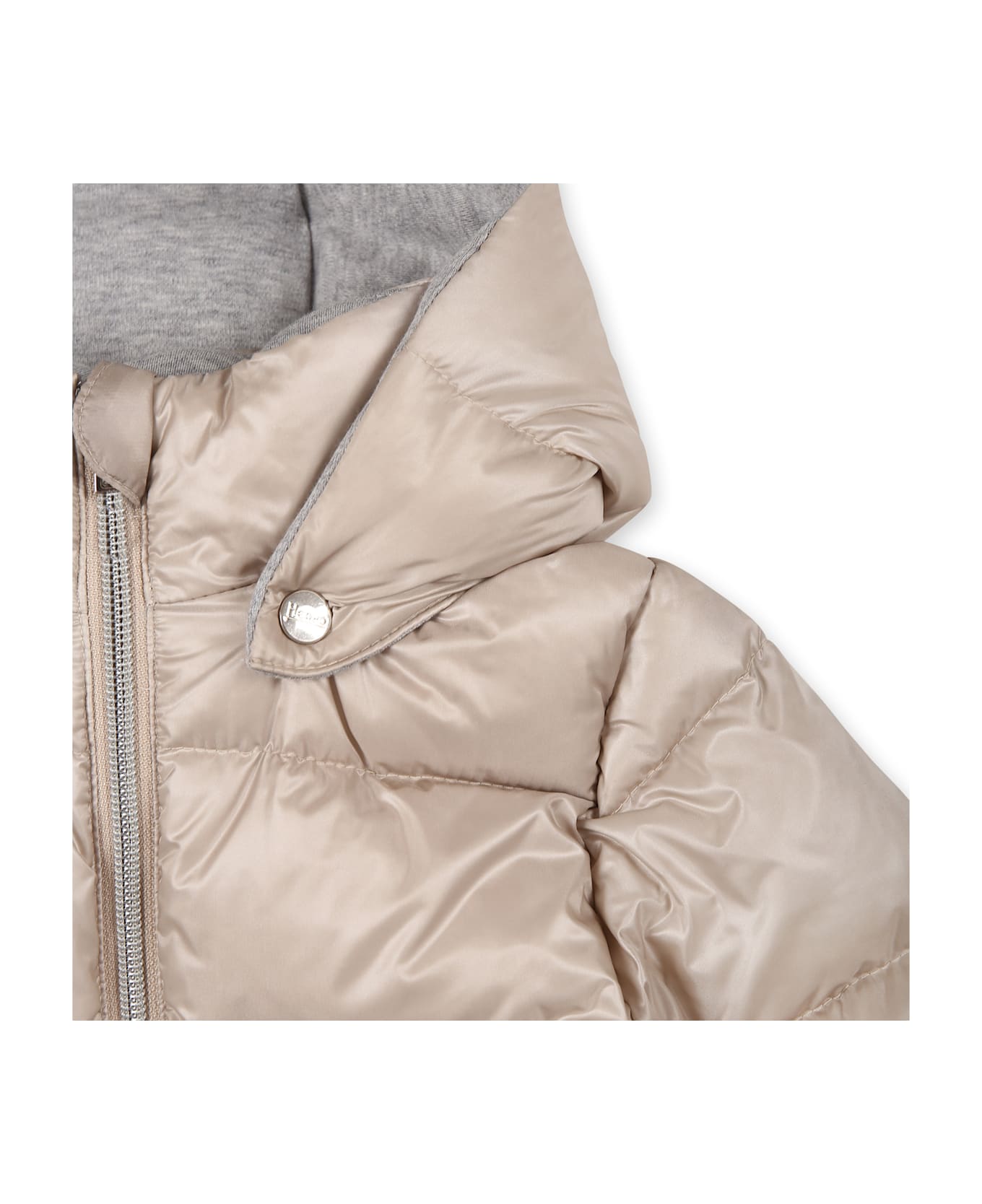 Herno Beige Down Jacket For Baby Girl With Logo - Beige