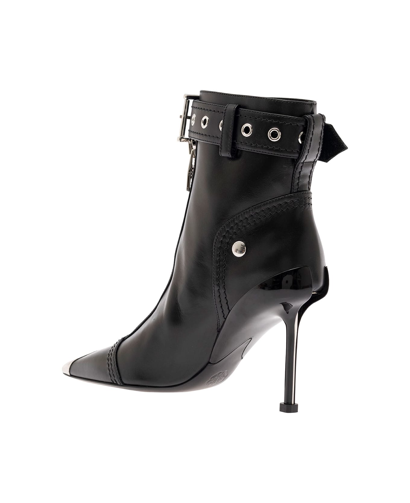 Alexander McQueen Black Ankle Boots With Buckle And Zip Closure In Leather Women - Black