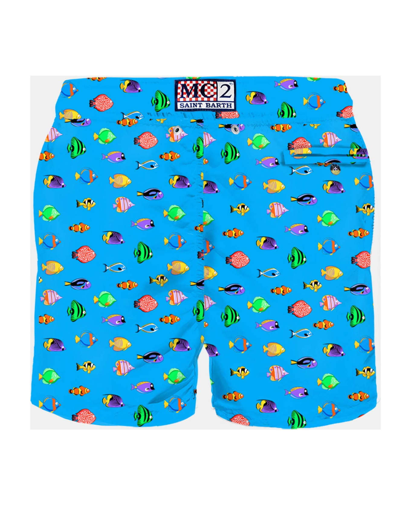 MC2 Saint Barth Man Light Fabric Swim Shorts With Fish Print - SKY スイムトランクス