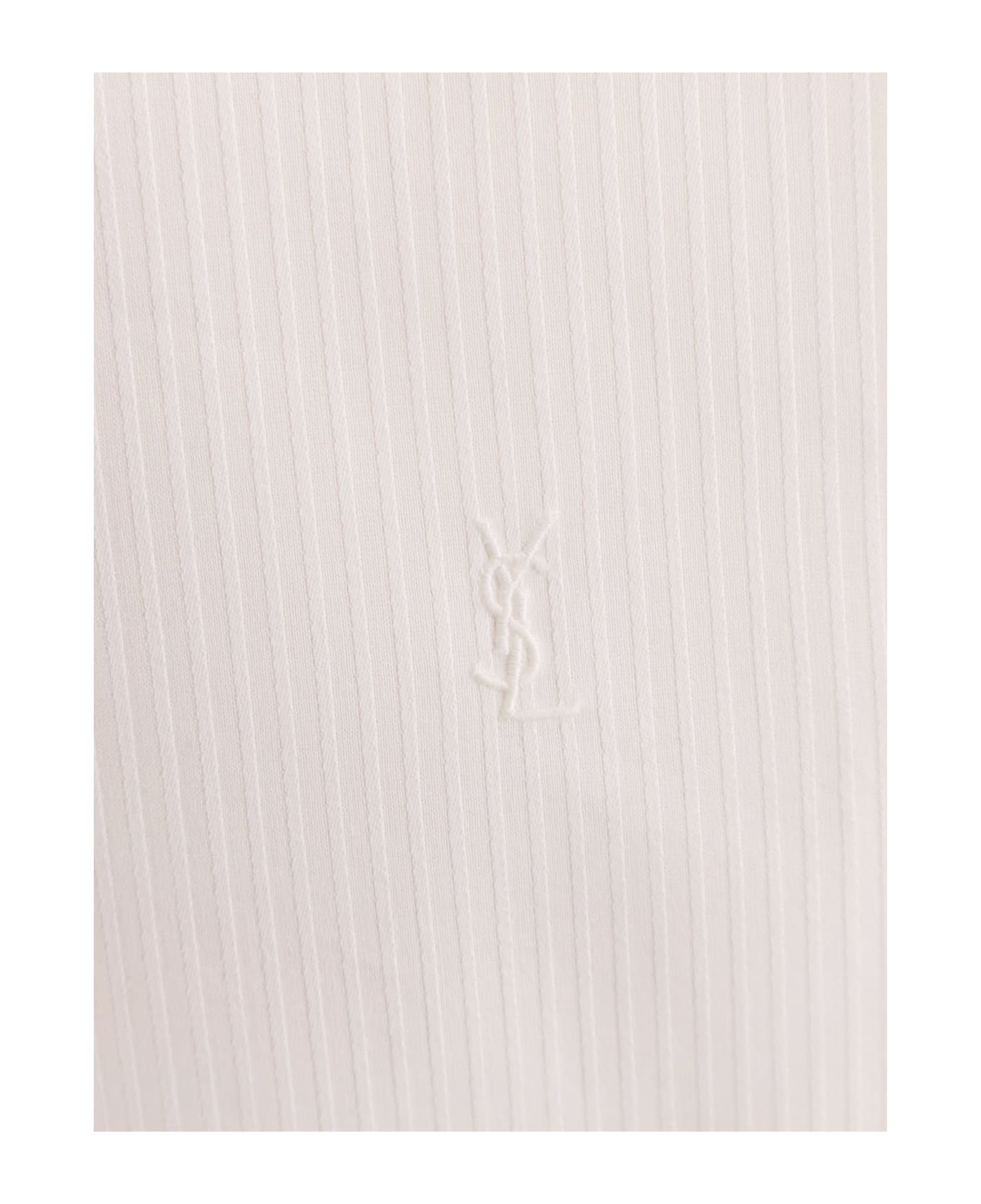 Saint Laurent Certified Cotton Shirt With Cassandre Embroidery - White