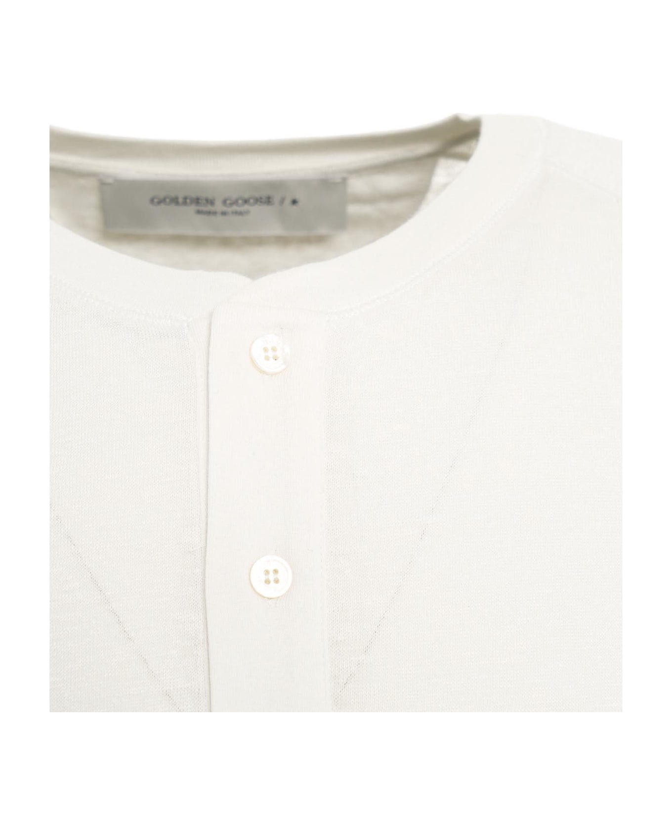 Golden Goose Logo Embroidered Button-detailed T-shirt - White
