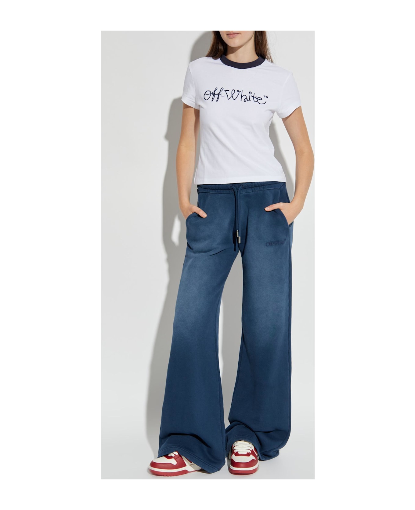 Off-White T-shirt With Logo - White E Blue Iris