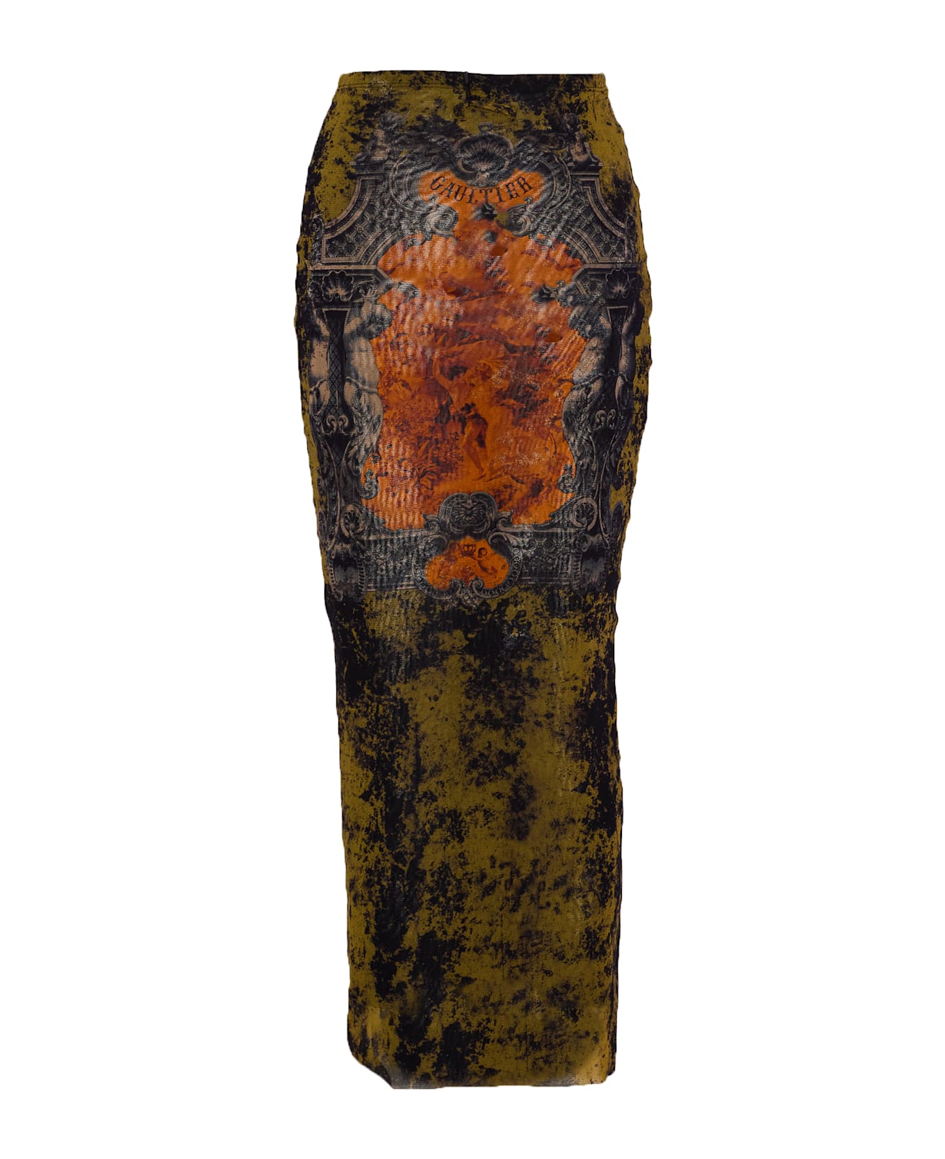 Jean Paul Gaultier Medaillon Print Mesh Long Skirt - MultiColour