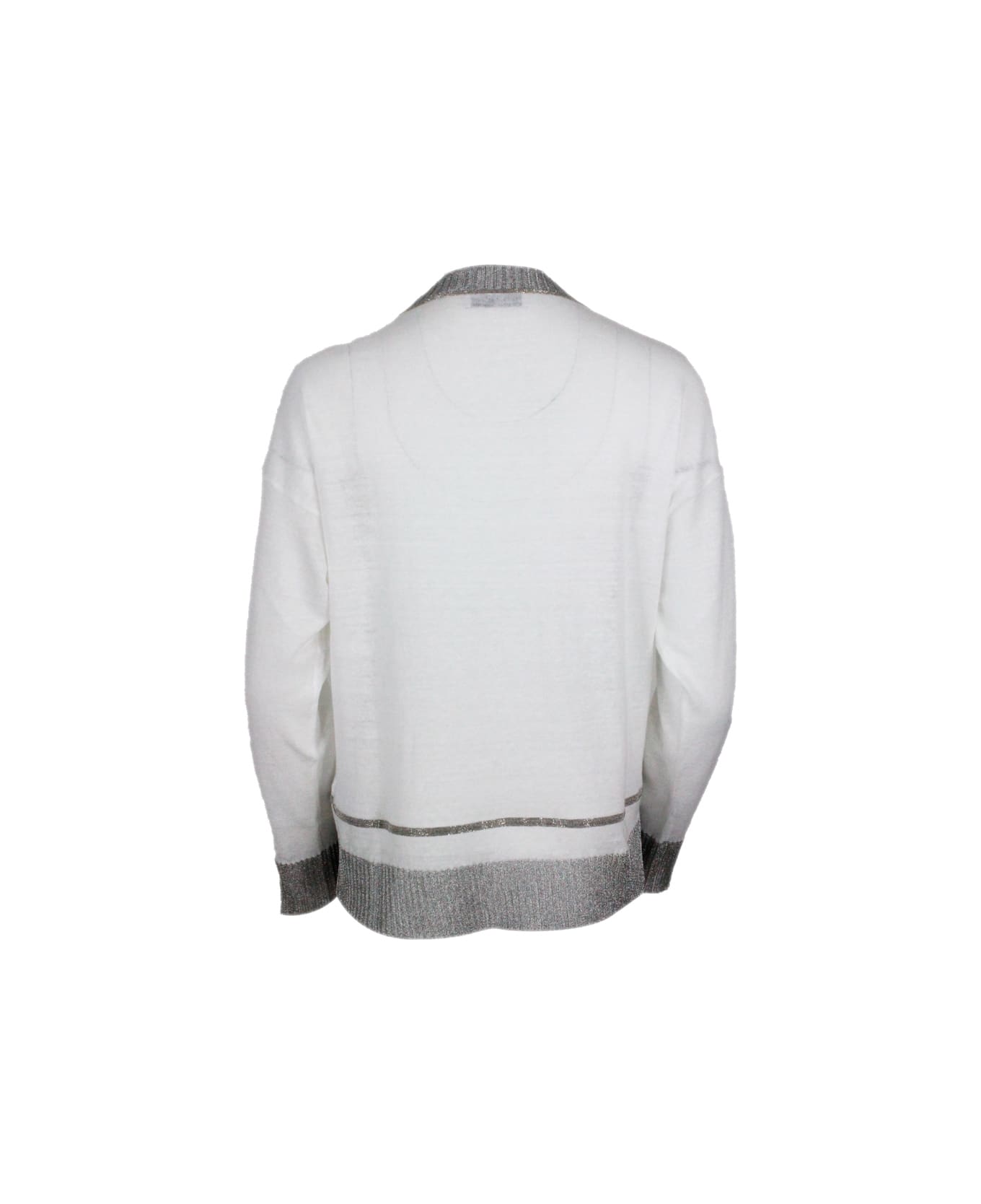 Fabiana Filippi Cotton And Hemp Thread Sweater With V-neck - White ニットウェア