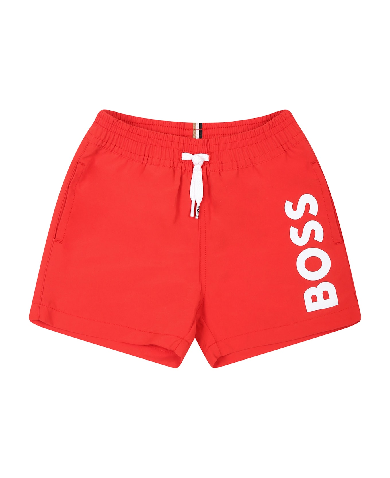 Hugo Boss Red Swim Shorts For Baby Boy With Logo - Red