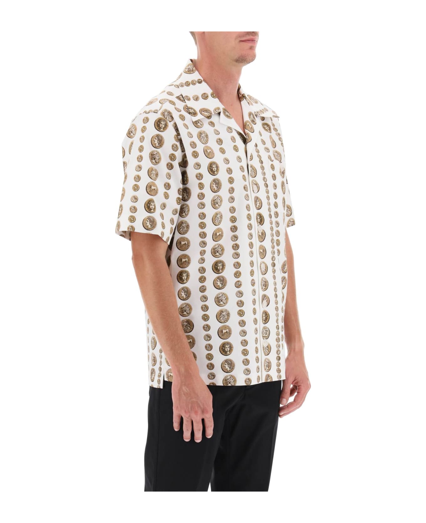 Dolce & Gabbana Coin Print Short Sleeve Shirt - MONETE FDO BCO NAT (White)