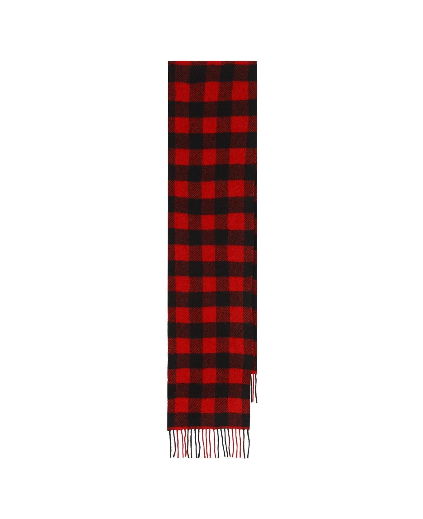 Woolrich Checked Fringed Scarf - Nero/Rosso