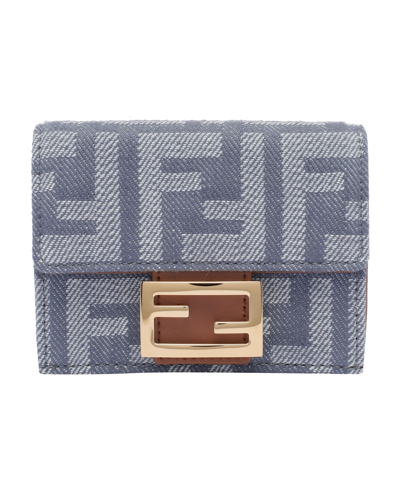 Fendi Ff Logo Denim Trifold Wallet - Blue