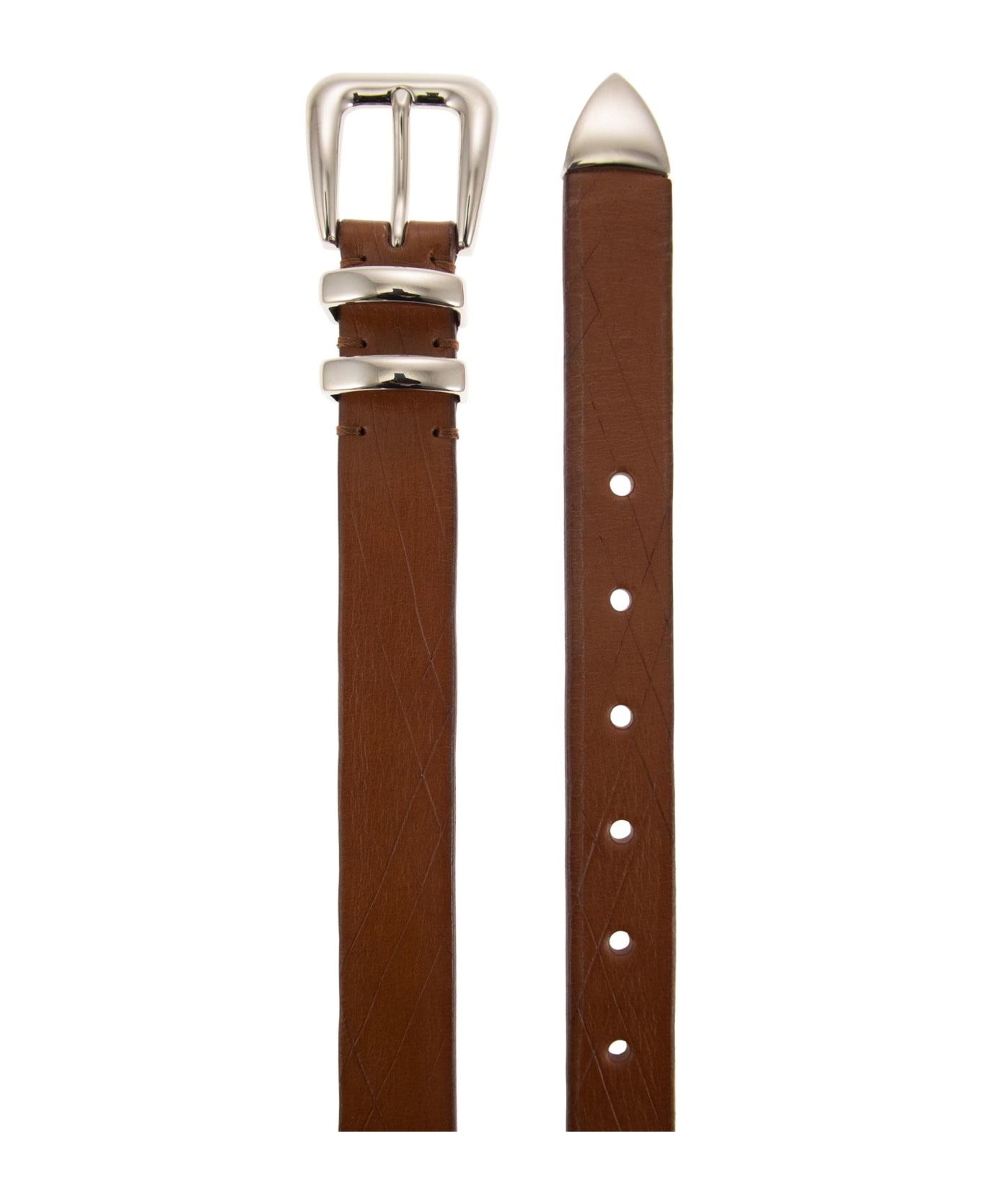 Brunello Cucinelli Leather Belt With Tip - Brown