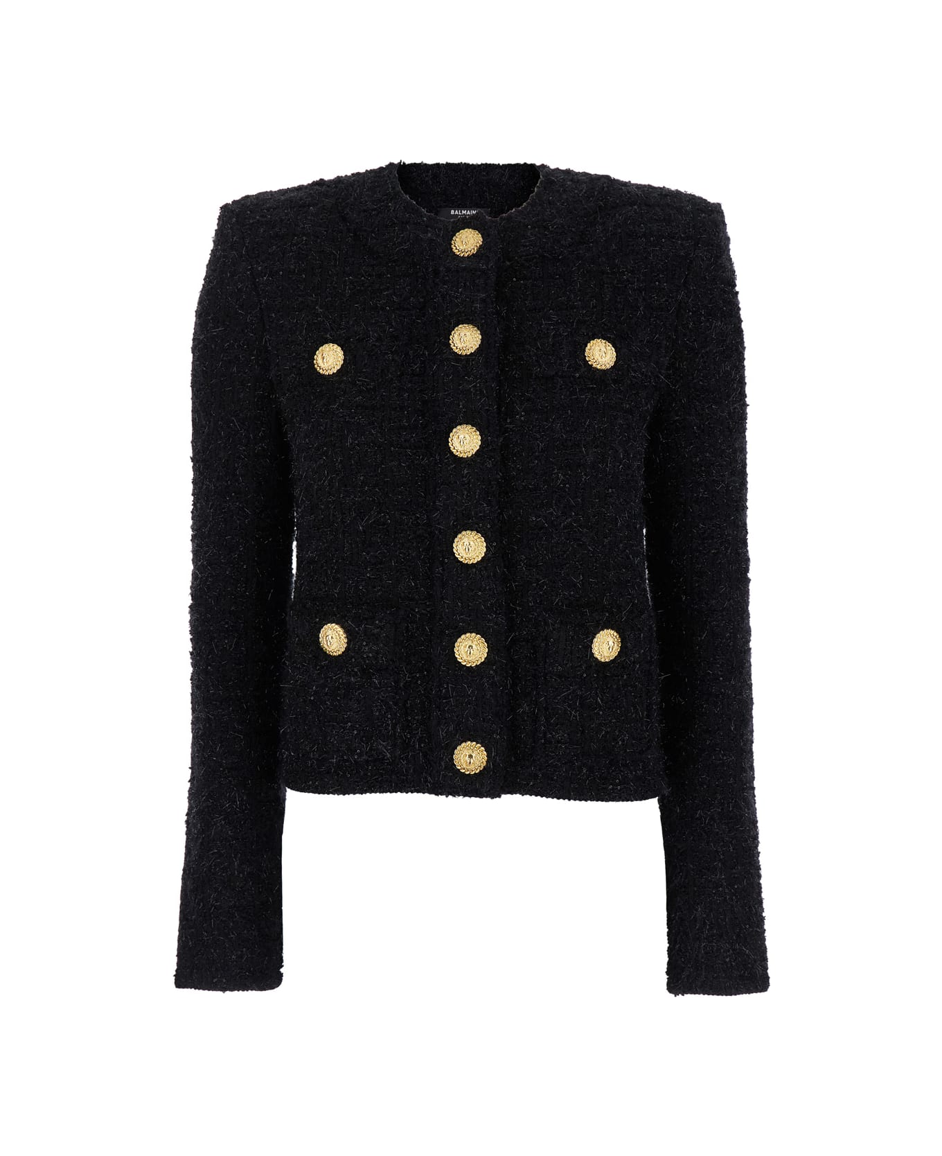 Balmain 'miami' Black Collarless Jacket With Jewel Buttons In Tweed Woman - Black カーディガン