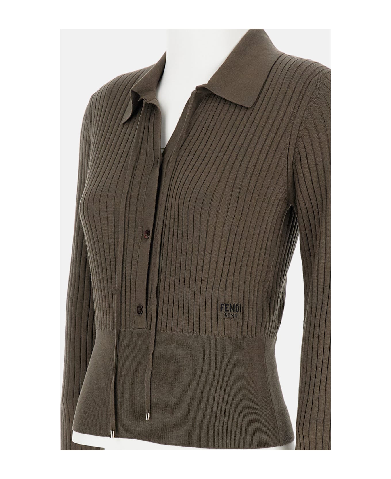 Fendi Ribbed Knit Pullover - Brown