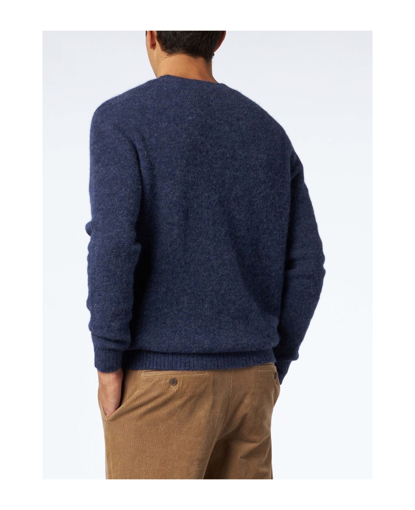 MC2 Saint Barth Man Navy Blue Stretch Wool Sweater With St. Barth Embroidery - BLUE